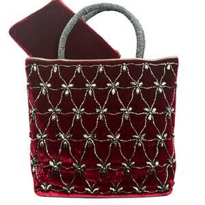 Vintage Christian Dior Velvet Mini Evening Bag in Red Cardinal Pearls